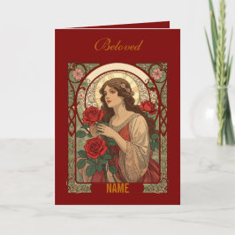 Woman With Roses Vintage Illustration Karte