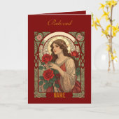 Woman With Roses Vintage Illustration Karte (Gelbe Blume)