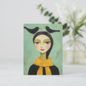 Woman with Two Black Birds Postkarte (Stehend Vorderseite)