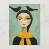 Woman with Two Black Birds Postkarte (Vorderseite)