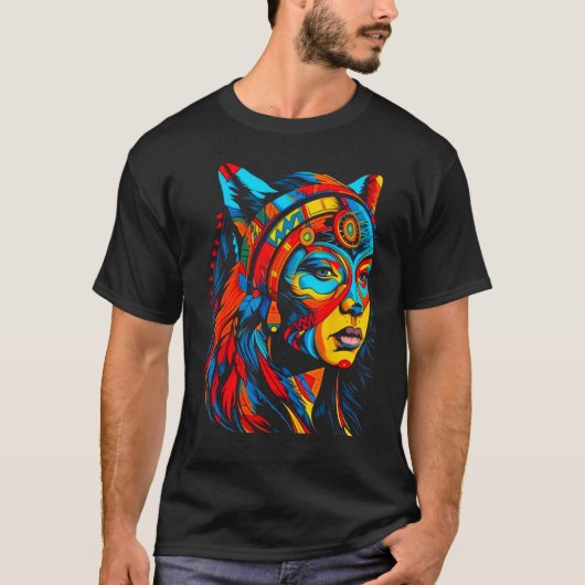 Woman Wolf Head Native American Creative T-Shirt (Vorderseite)