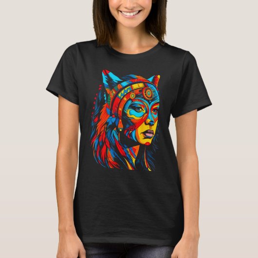 Woman Wolf Head Native American Creative T-Shirt (Vorderseite)