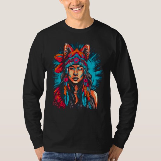 Woman Wolf Head Native American Intuitive T-Shirt (Vorderseite)