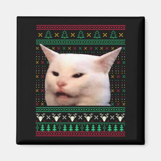 Woman Yelling At A Cat Ugly X-mas Sweaters Funny M Magnet (Vorne)