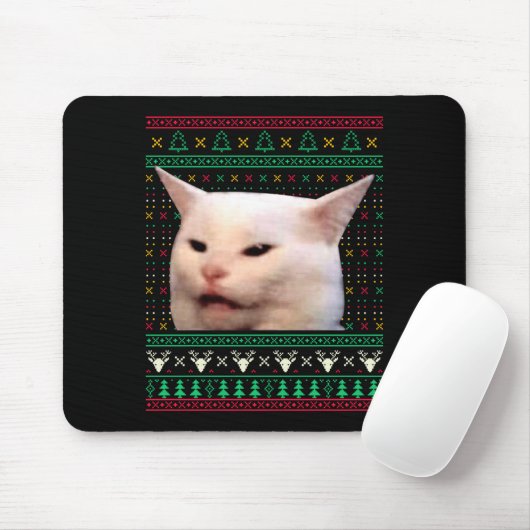 Woman Yelling At A Cat Ugly X-mas Sweaters Funny M Mousepad (Mit Mouse)