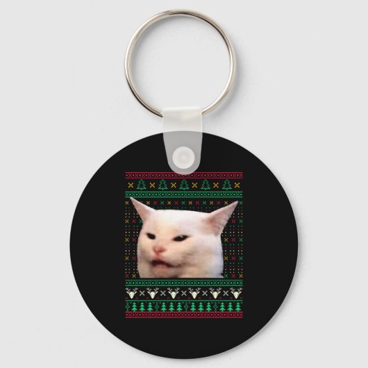 Woman Yelling At A Cat Ugly X-mas Sweaters Funny M Schlüsselanhänger (Vorderseite)
