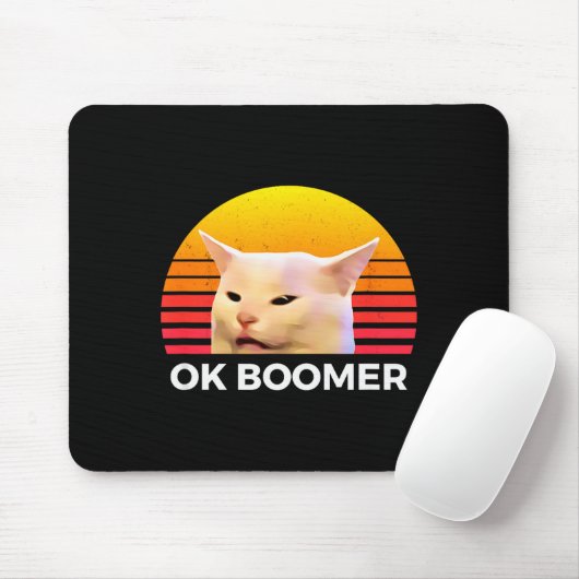 Woman Yelling At Table Dinner Funny Cat Ok Boomer Mousepad (Mit Mouse)