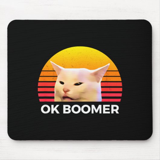 Woman Yelling At Table Dinner Funny Cat Ok Boomer Mousepad (Vorne)