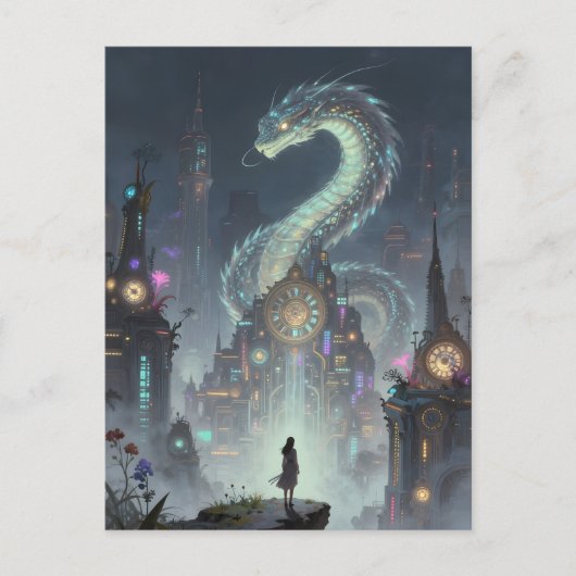  Womanon a Precipice Overlooking on Ancient City Postkarte (Vorderseite)