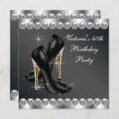 Womans Chic Black Birthday Party Einladung (Vorne/Hinten)