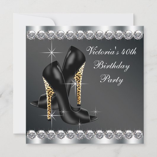 Womans Chic Black Birthday Party Einladung (Vorderseite)