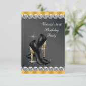 Womans Chic Black Birthday Party Einladung (Stehend Vorderseite)