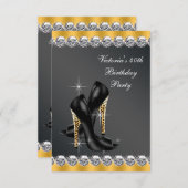 Womans Chic Black Birthday Party Einladung (Vorne/Hinten)