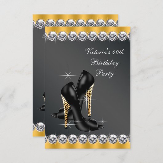 Womans Chic Black Birthday Party Einladung (Vorne/Hinten)