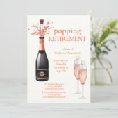 Woman's Elegant Popping Champagne Retirement Einladung (Stehend Vorderseite)