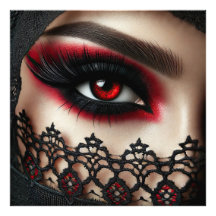 Woman's eye with a striking red iris