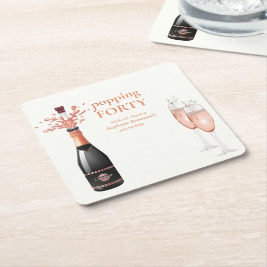 Woman's Funny Popping Champagne 40th Birthday Rechteckiger Pappuntersetzer (angewinkelt)