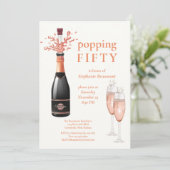 Woman's Funny Popping Champagne 50th Birthday Einladung (Stehend Vorderseite)