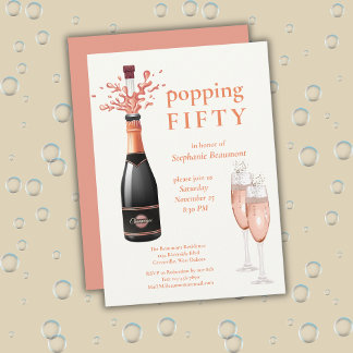 Woman's Funny Popping Champagne 50th Birthday Einladung