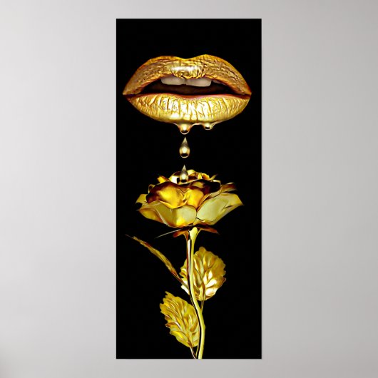 Womans Lips Dripping Liquid Gold Make-up Art Poster (Vorne)