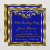 Womans Royal Blue Gold Diamond Geburtstagsparty Einladung (Vorne/Hinten)
