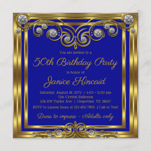 Womans Royal Blue Gold Diamond Geburtstagsparty Einladung