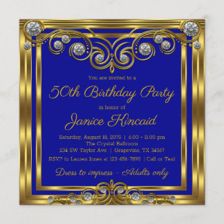 Womans Royal Blue Gold Diamond Geburtstagsparty Einladung