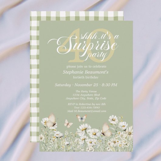 Woman's White Wildflower Surprise 40th Birthday Einladung