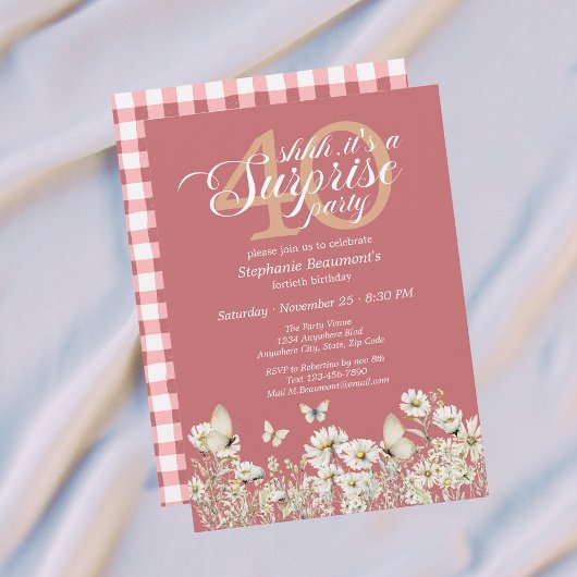 Woman's White Wildflower Surprise 40th Birthday Einladung