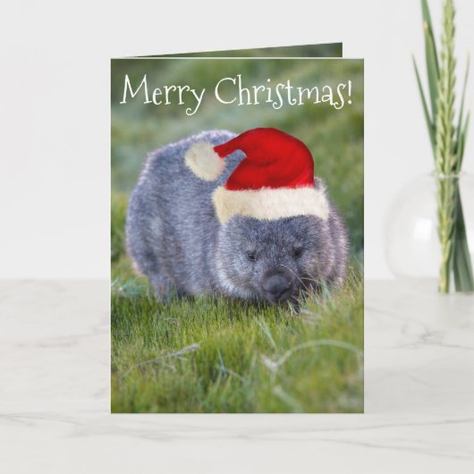 Wombat Australien Rote Weihnachtsmannmütze Frohe W Karte (Vorderseite)