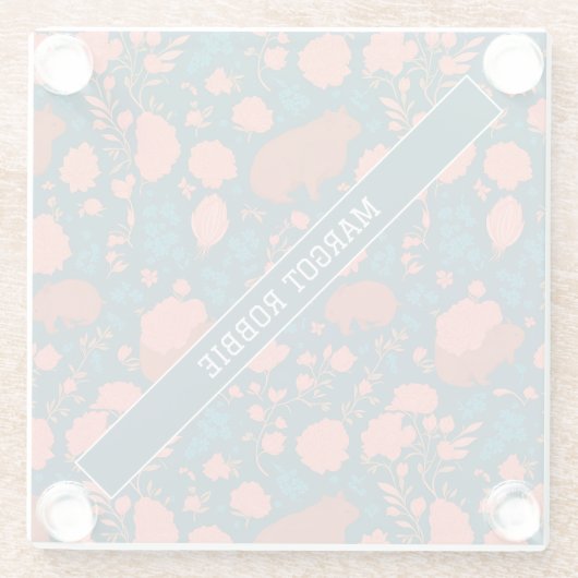 Wombat Blumenschmuck Personalisiertes Muster Glasuntersetzer (Rückseite)