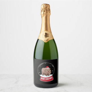 Wombat Frohe Weihnachtsschneeball Schaumweinetikett
