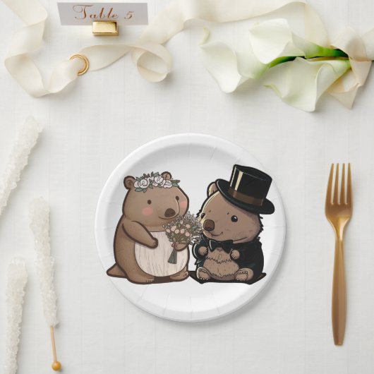 Wombat Wedding Pappteller (Hochzeit)