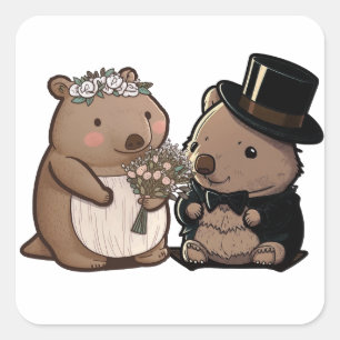 Wombat Wedding Quadratischer Aufkleber
