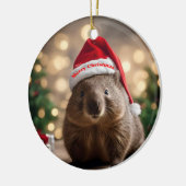 "Wombat Wonderland: Ein gemütlicher Weihnachtsaben Keramik Ornament (Links)