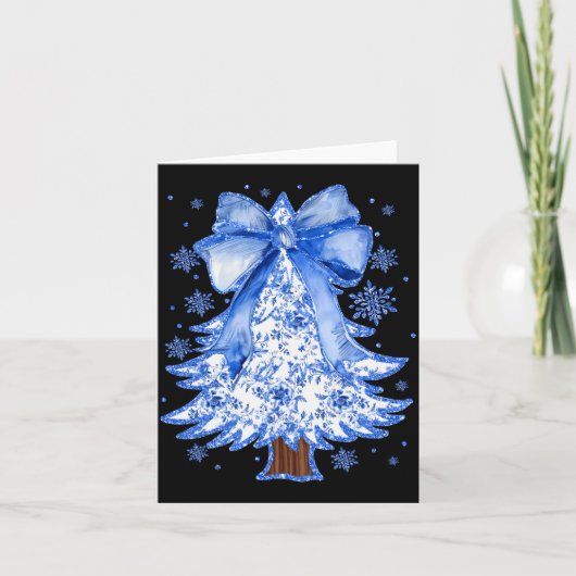 Women Christmas Tree Chinoiserie Blue Floral Coque Karte (Vorderseite)