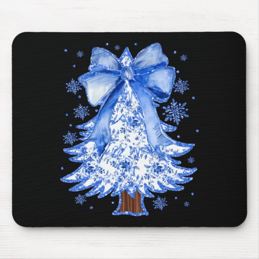 Women Christmas Tree Chinoiserie Blue Floral Coque Mousepad (Vorne)