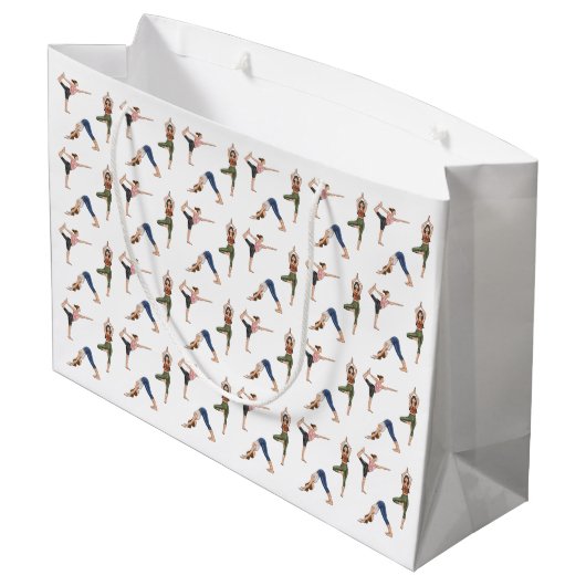 Women Doing Yoga Poses Cool Workout Pattern Große Geschenktüte (Rückseite Schrägansicht)