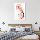 Women Face line art with pink frangipani Blume Leinwanddruck (Insitu (Schlafzimmer))