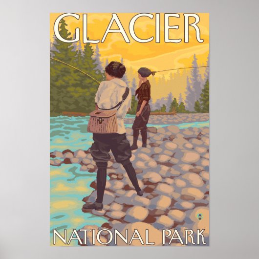 Women Fly Fishing - Glacier National Park, MT Poster (Vorne)