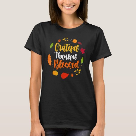 Women Grateful Thankful Blessed  Casual Thanksgivi T-Shirt (Vorderseite)