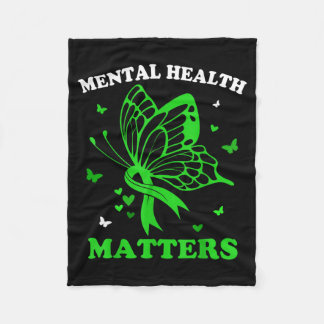Women Green Ribbon Butterfly Mental Health Fleecedecke