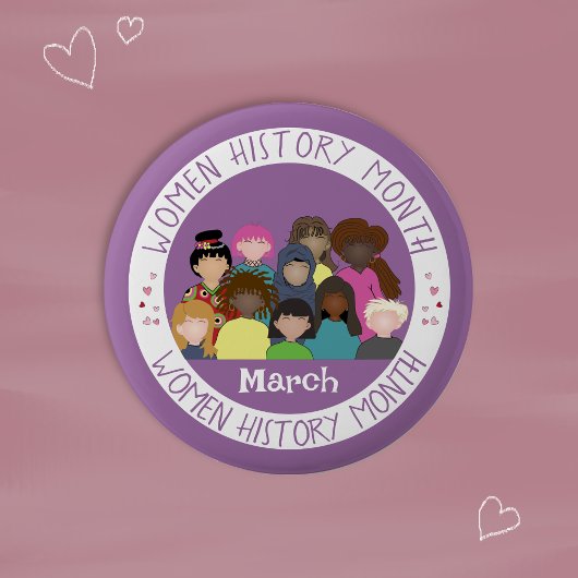 Women History Month Purple and White Round PIn Button