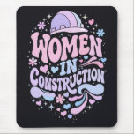 Women In Construction Retro Empowerment Mousepad<br><div class="desc">Bold retro lettering with colorful helmet,  hearts and floral accents celebrating women in construction. A vibrant empowerment statement for female builders,  tradeswomen and strong women in skilled trades.</div>