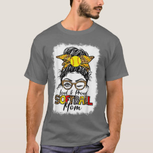 Women Loud & Proud Softball Mama Messy Bun Leopard T-Shirt