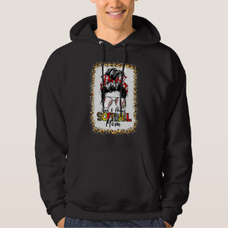 Women Loud & Proud Softball Mom Messy Bun Leopard Hoodie