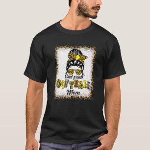 Women Loud & Proud Softball Mom Messy Bun Leopard T-Shirt