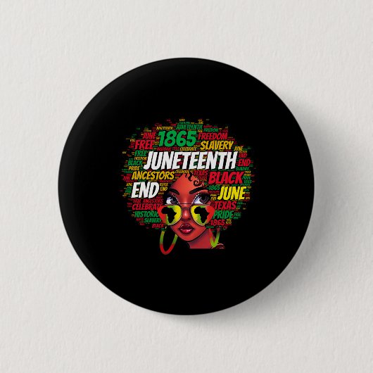 Women Messy Bun Juneteenth feiert Unabhängigkeit Button (Vorderseite)