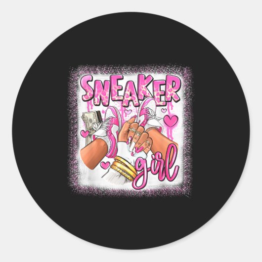 Women Nk And White Sneaker Girl, Funny Sneaker Gir Runder Aufkleber (Vorderseite)