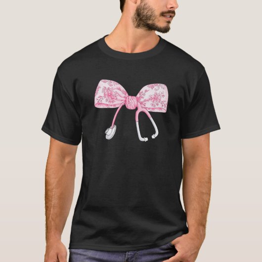 Women Pink Coquette Nurse Stethoscope Bow Nurse Ap T-Shirt (Vorderseite)